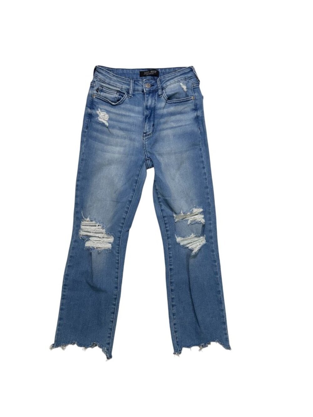 Judy Blue Straight Crop 1/25 Distressed Denim Jeans Stretch Casual Festival Beac